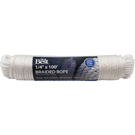All-Source 1/4 In. x 100 Ft. White Solid Braided Polypropylene Packaged Rope 709843